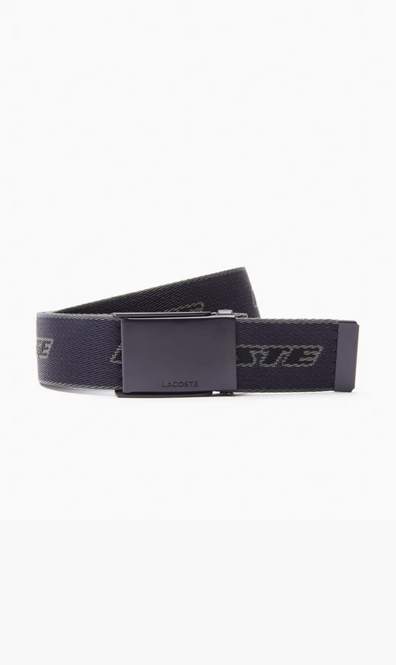

Lacoste Black Contrast Branded Canvas Belt for Men | The Deal Outlet