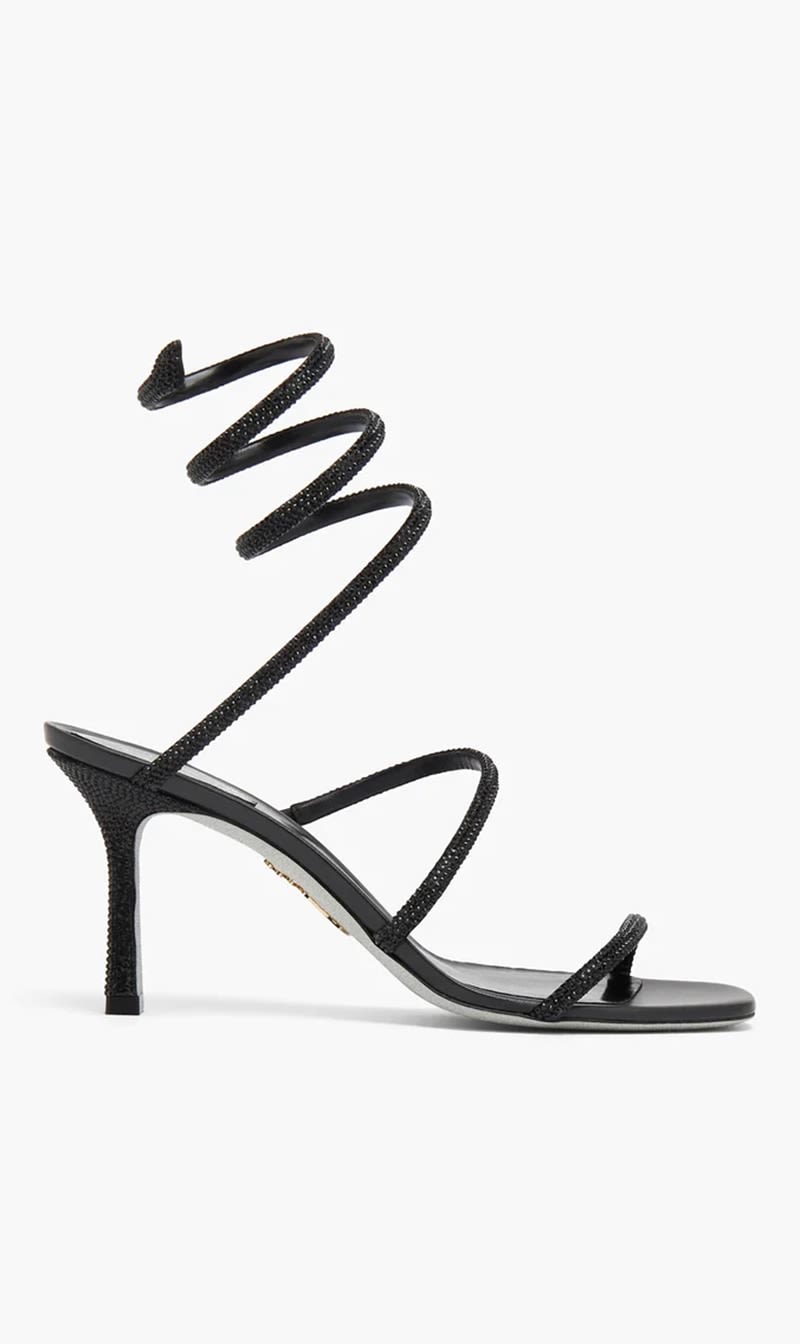 

Rene Caovilla Black Cleo Crystal Embellished Sandals for Women | The Deal Outlet