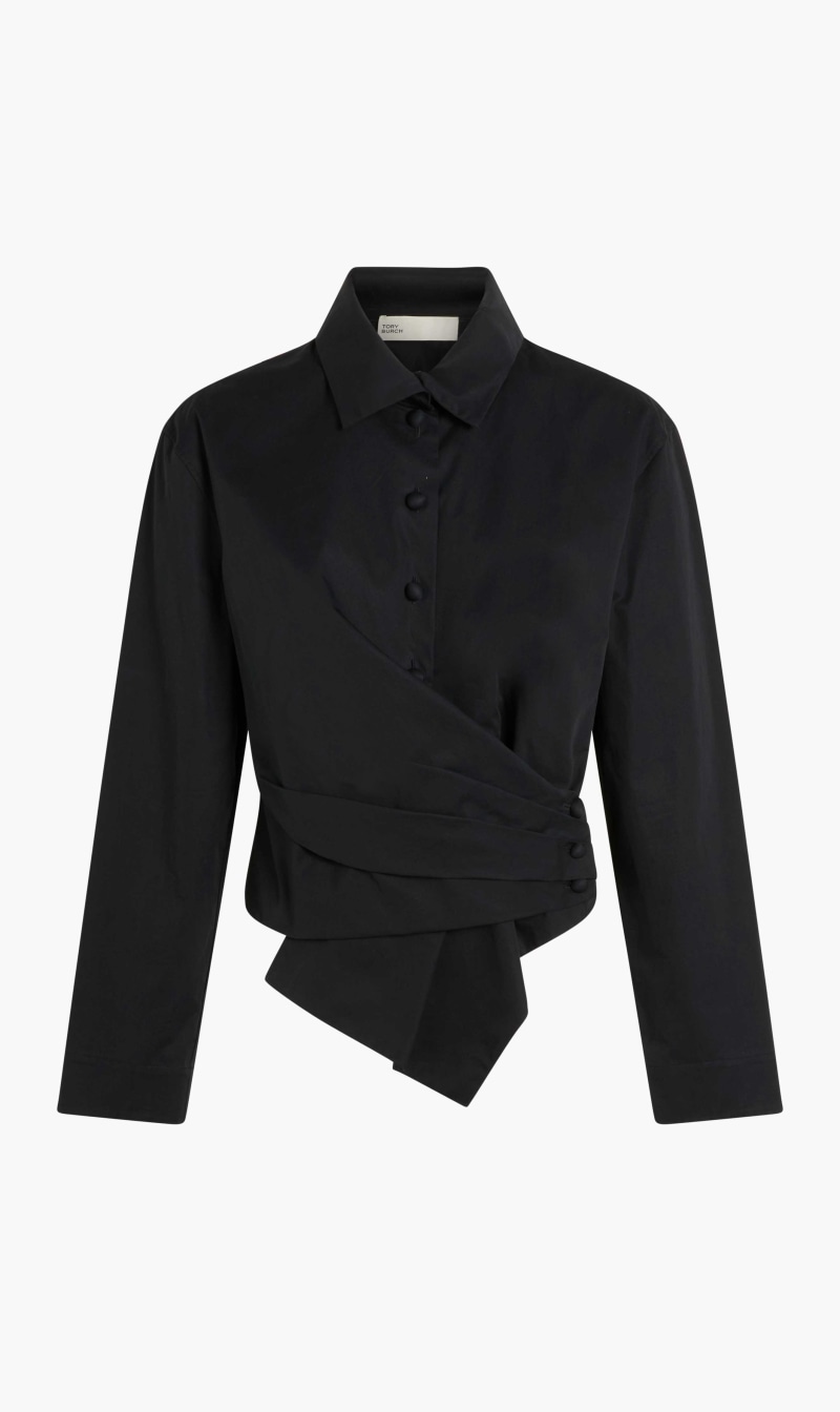 

Tory Burch Black Poplin Wrap Shirt for Women | The Deal Outlet