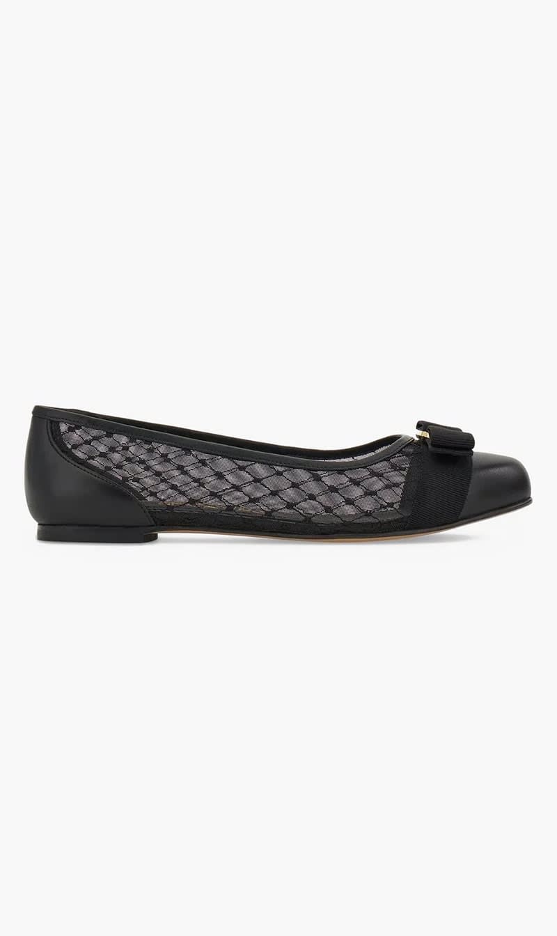 

Salvatore Ferragamo Black Varina Mesh Ballet Flats for Women | The Deal Outlet
