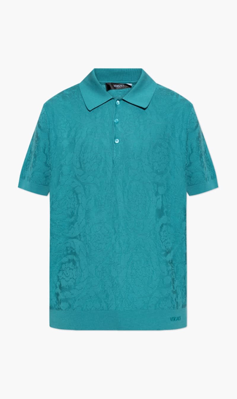 

Versace Green Knit Sweater Barocco Texture Silk Cotton for Men | The Deal Outlet