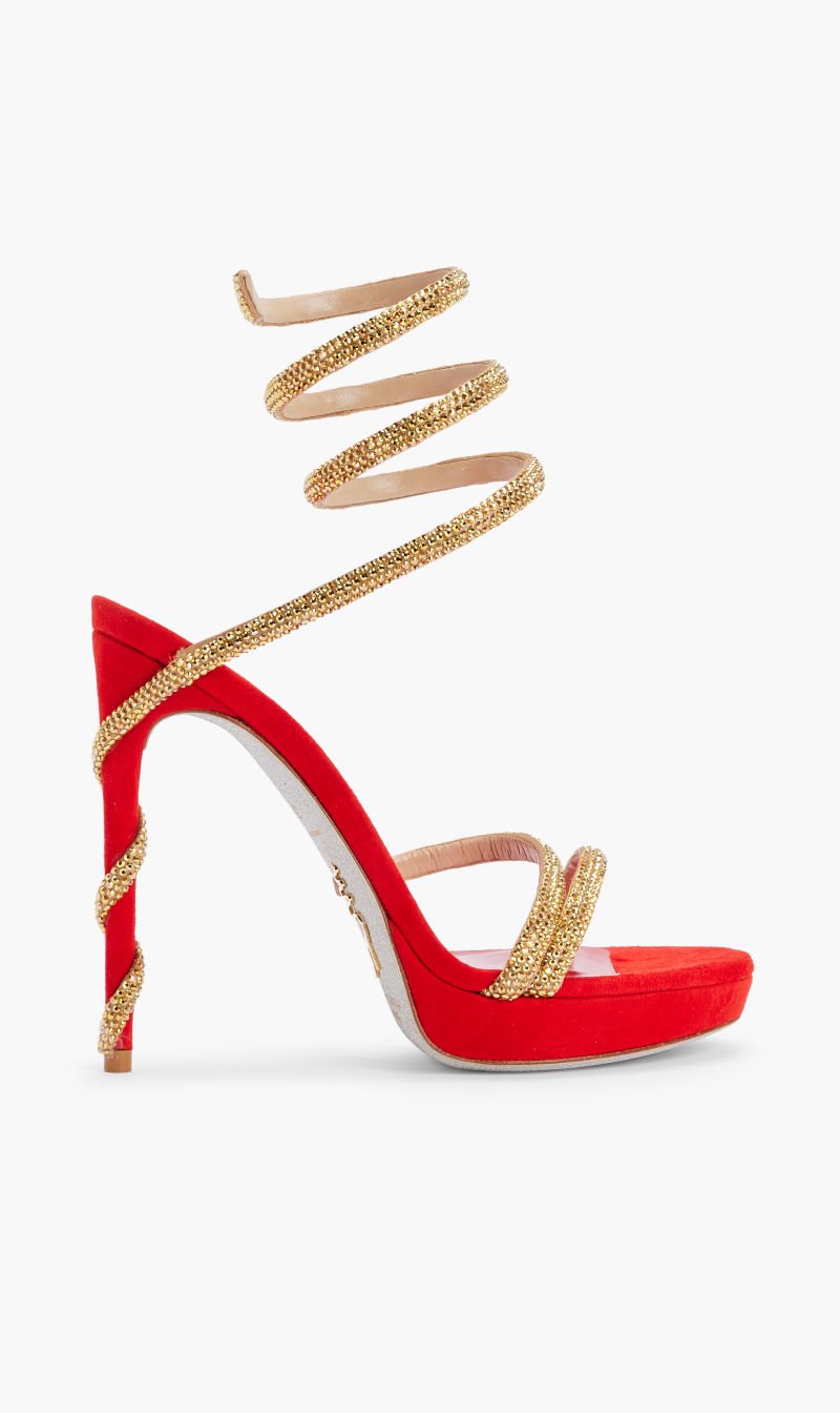 

Rene Caovilla Red Red Suedecmetallic Sunshine Strass for Women | The Deal Outlet