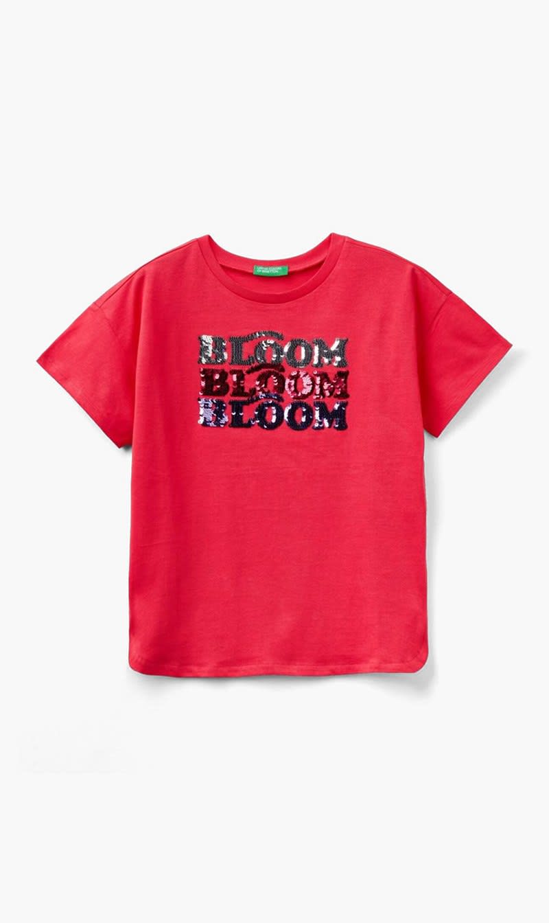 Red United Colors Of Benetton Pink Reversible Sequin T-shirt for Girls