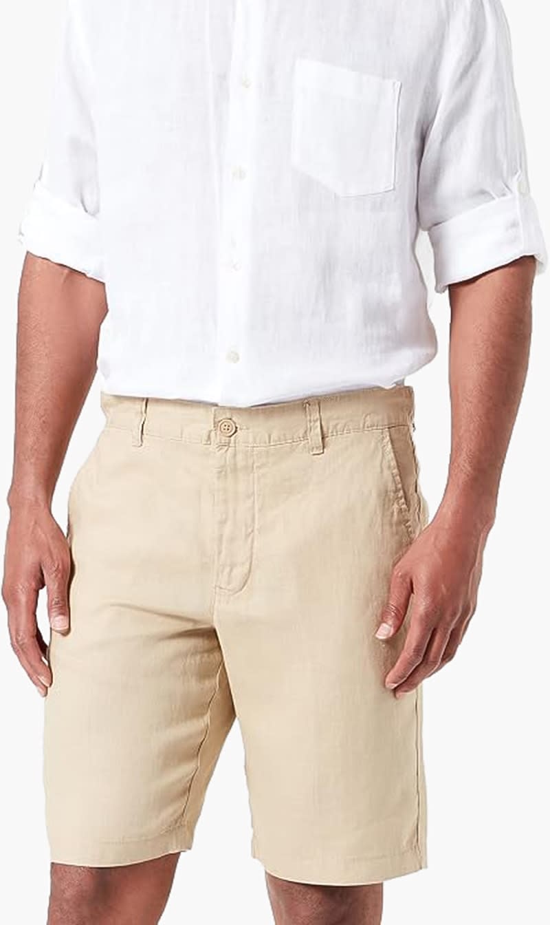 Beige United Colors Of Benetton White Linen Bermuda Chino Shorts for Men