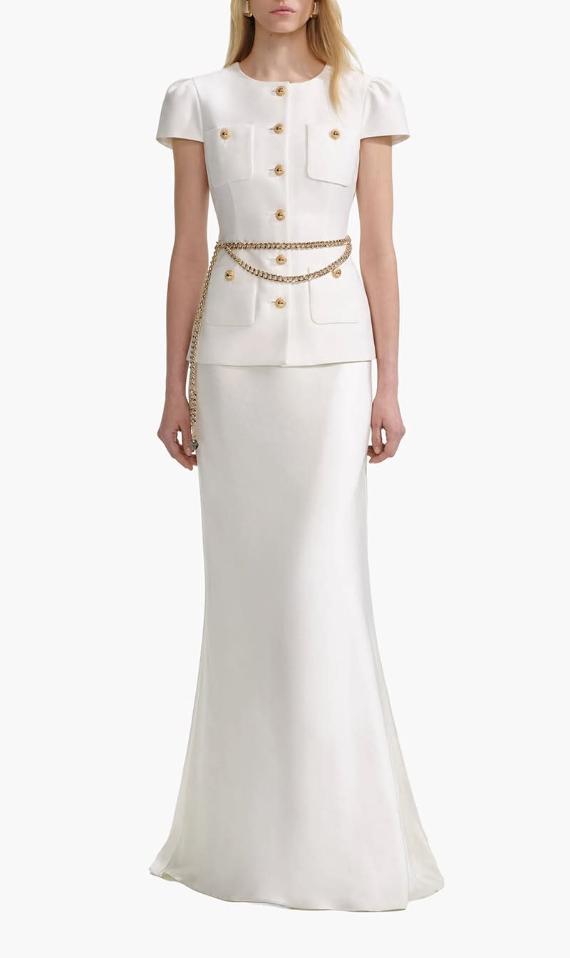 Self-portrait White Taffeta Chain Belt Maxi Dress for Women