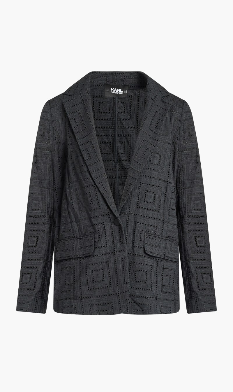 

Karl Lagerfeld Black Kl Broderie Anglaise Blazer for Women | The Deal Outlet