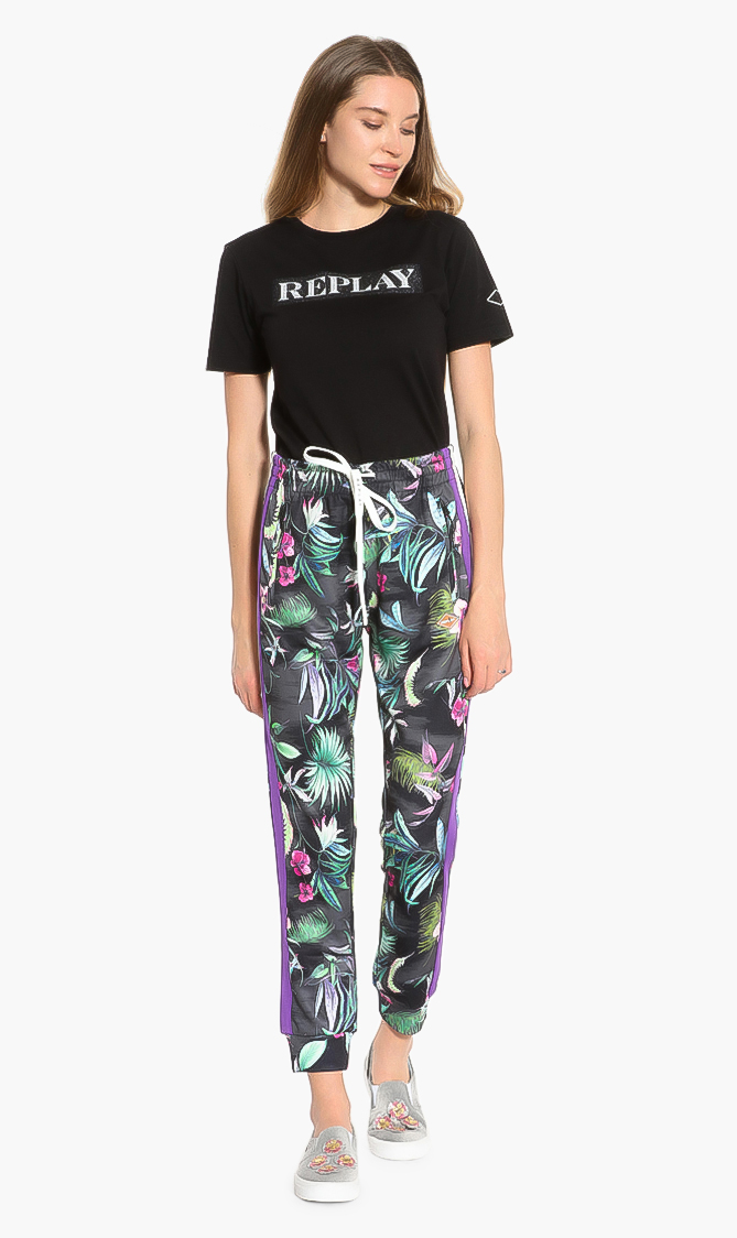 

Floral Print Jogger Pants, Grey
