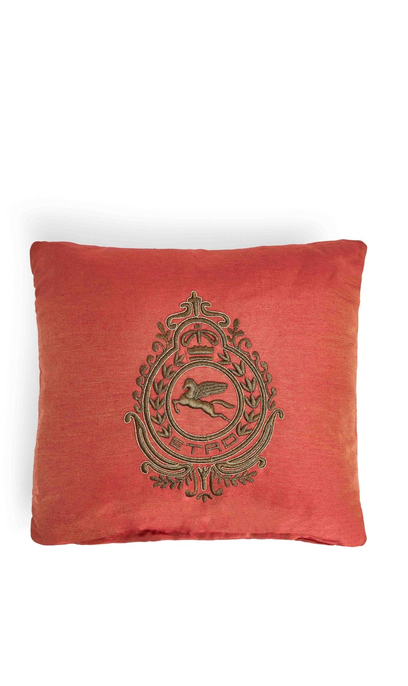 

Etro Orange Crest Embroidered Cushion | The Deal Outlet