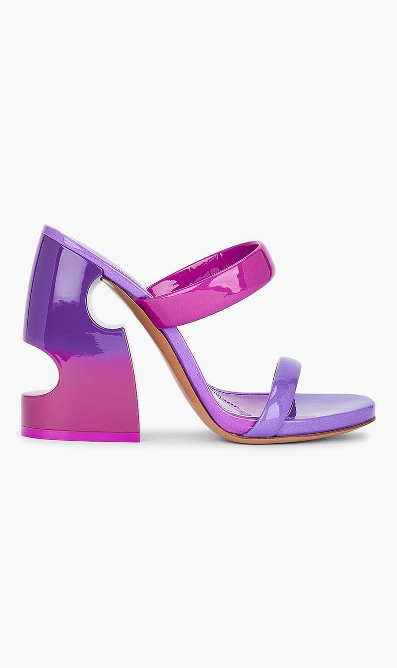 

Off-white Pink Shade Bulky Patent Lea Mule Fuchsia Viol for Women | The Deal Outlet