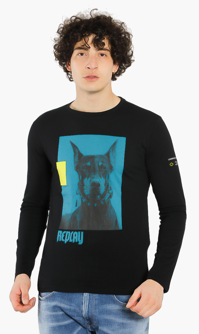 

Dog Print Long Sleeve T-shirt, Black