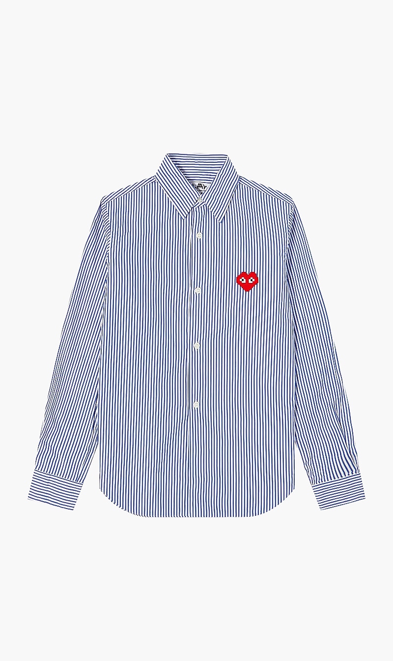 

Play Striped Heart-patch Shirt, Blue