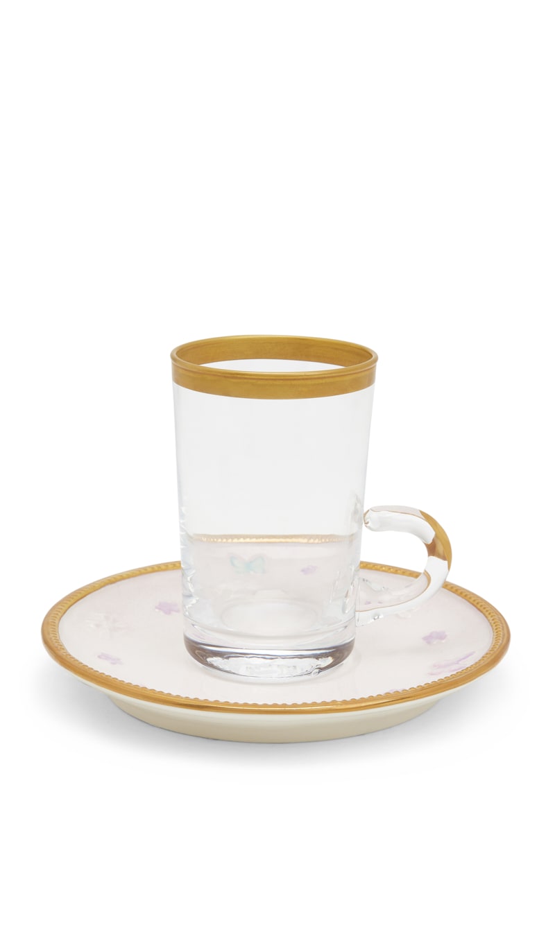 

Vli Blooming Butterfly Green Tea Cup And Saucer Large Size - 15 Cl Gold Edge