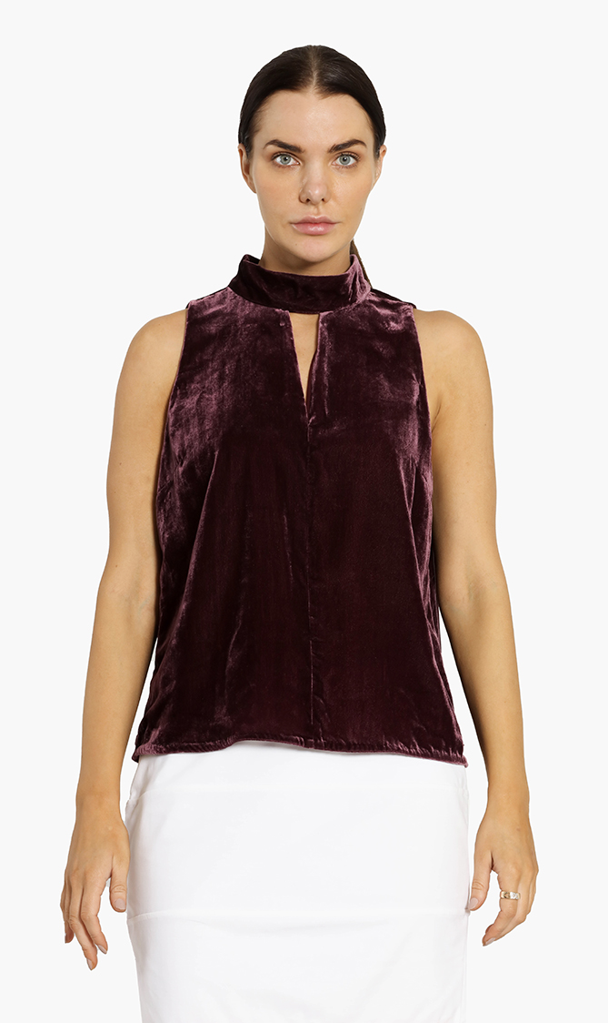 

Cut-out Mock-neck Velvet Top