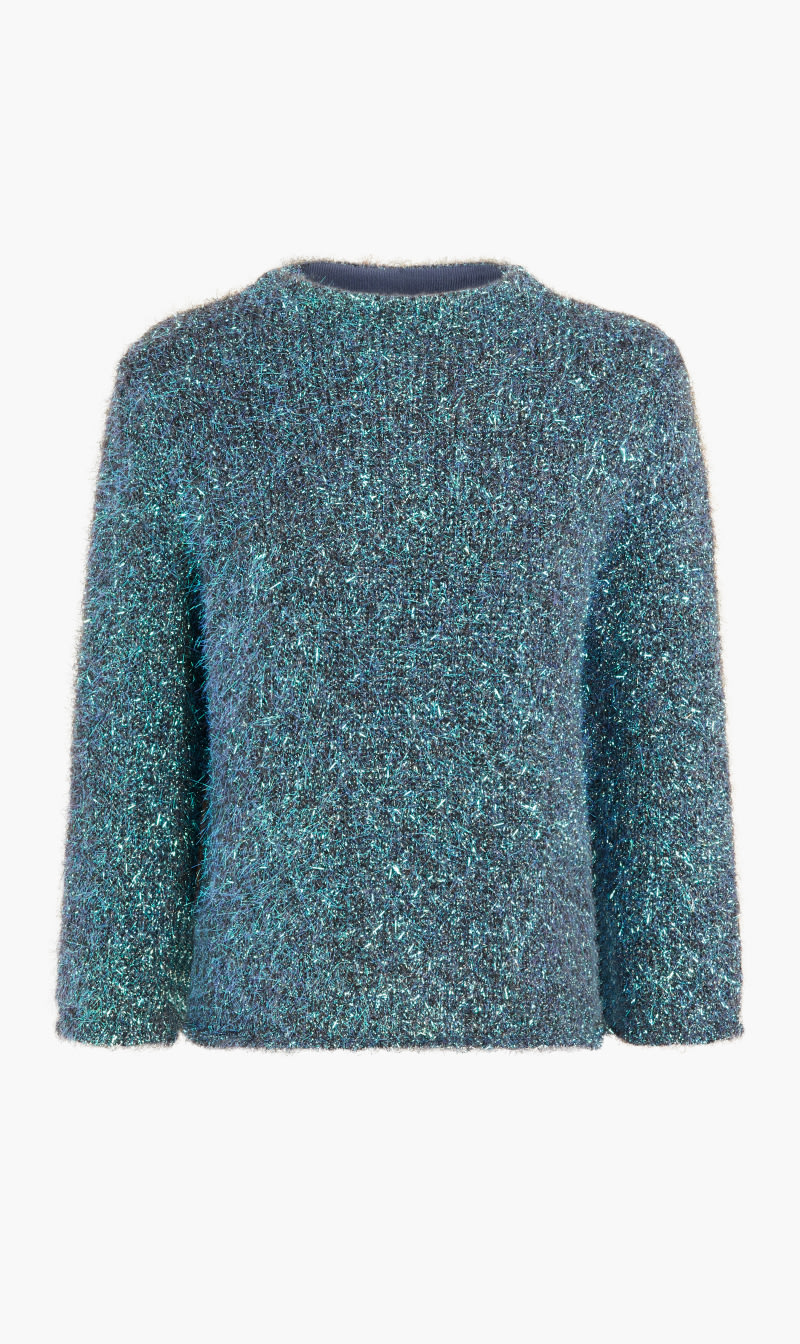 

Tory Burch Blue Tinsel Mockneck Sweater for Women | The Deal Outlet