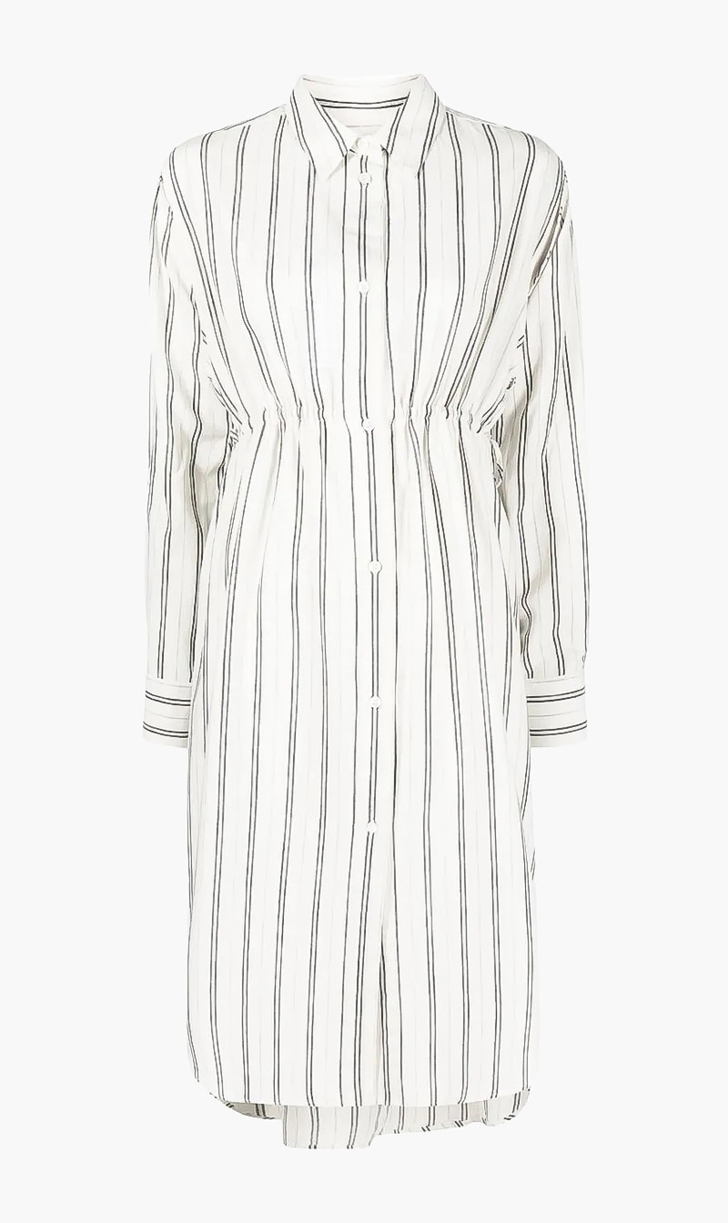 

Striped Long Sleeve Shirt Dress, White