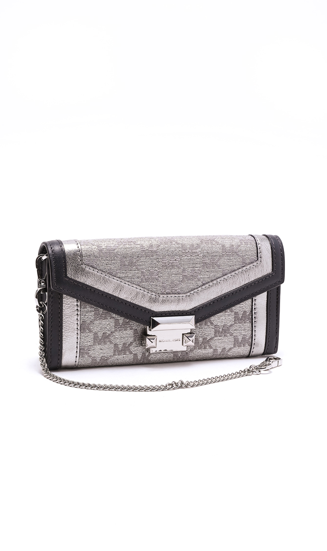 

MICHAEL KORS Whitney Large Metallic Logo Jacquard Chain Wallet
