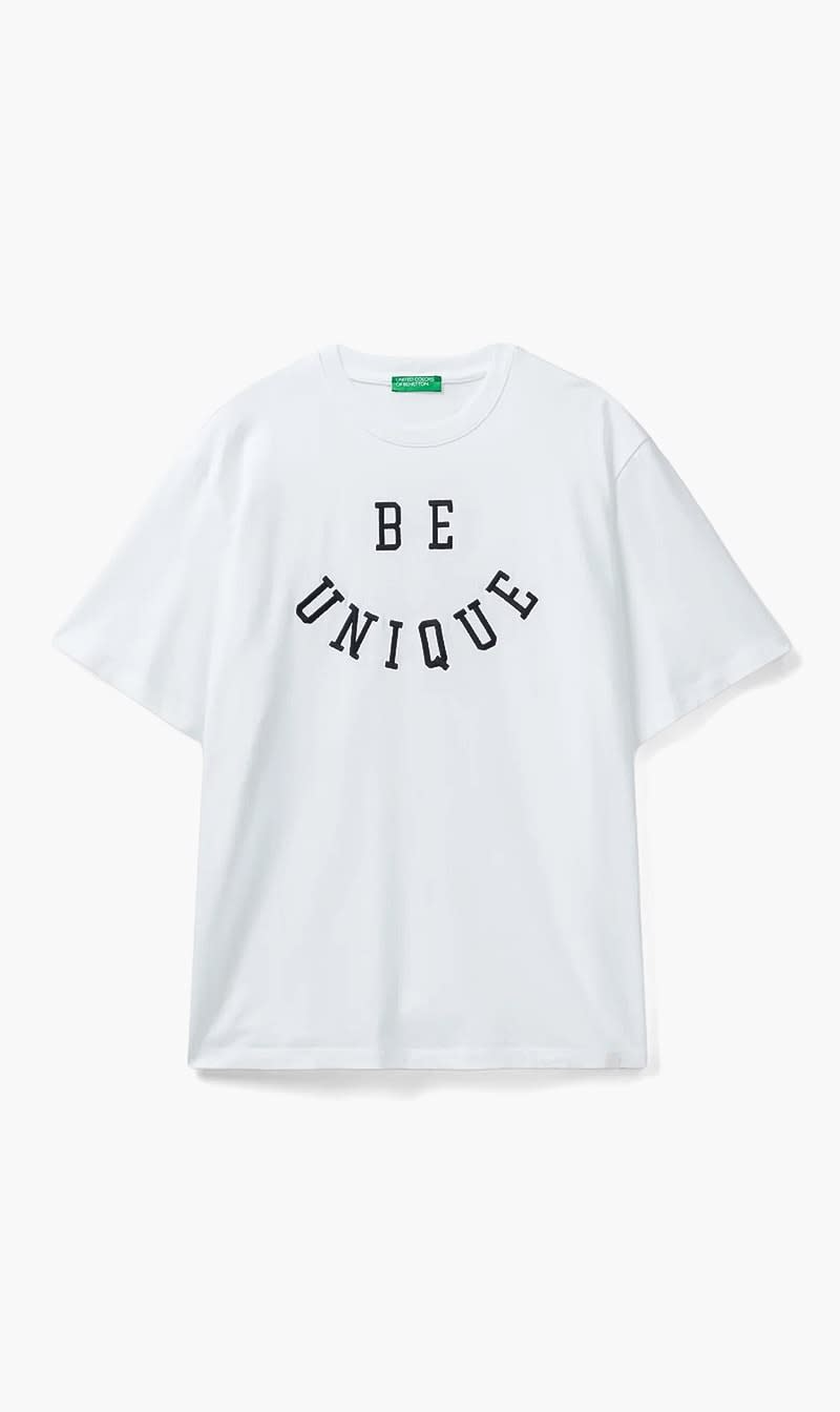 White United Colors Of Benetton Red Slogan Print T-shirt for Men