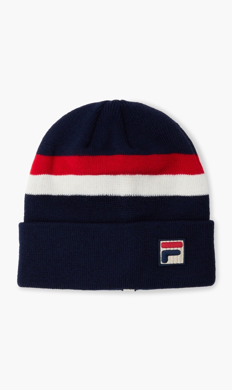 

Stripe Flat Knit Beanie, Black