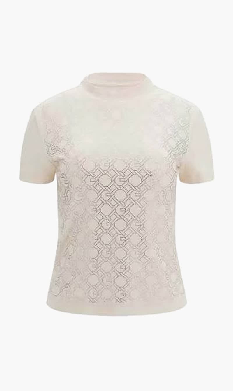 Beige Guess Pink High Neck T-shirt for Women