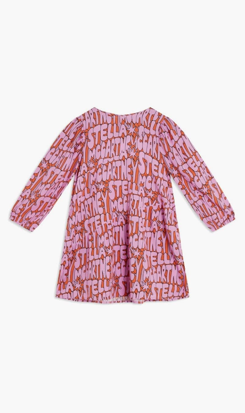 

Stella Mc Cartney Purple Logo Print Round Neck Woven Dress for Girls | The Deal Outlet