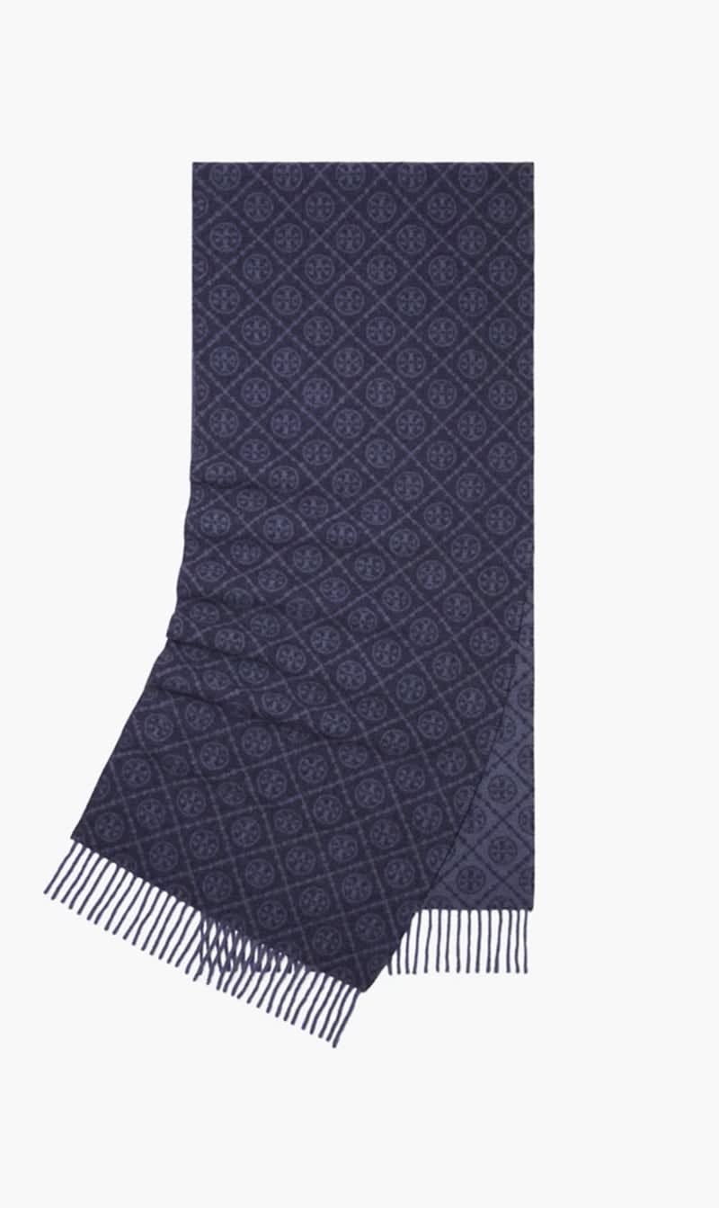 

Tory Burch Blue T Monogram Oblong Scarf for Women | The Deal Outlet