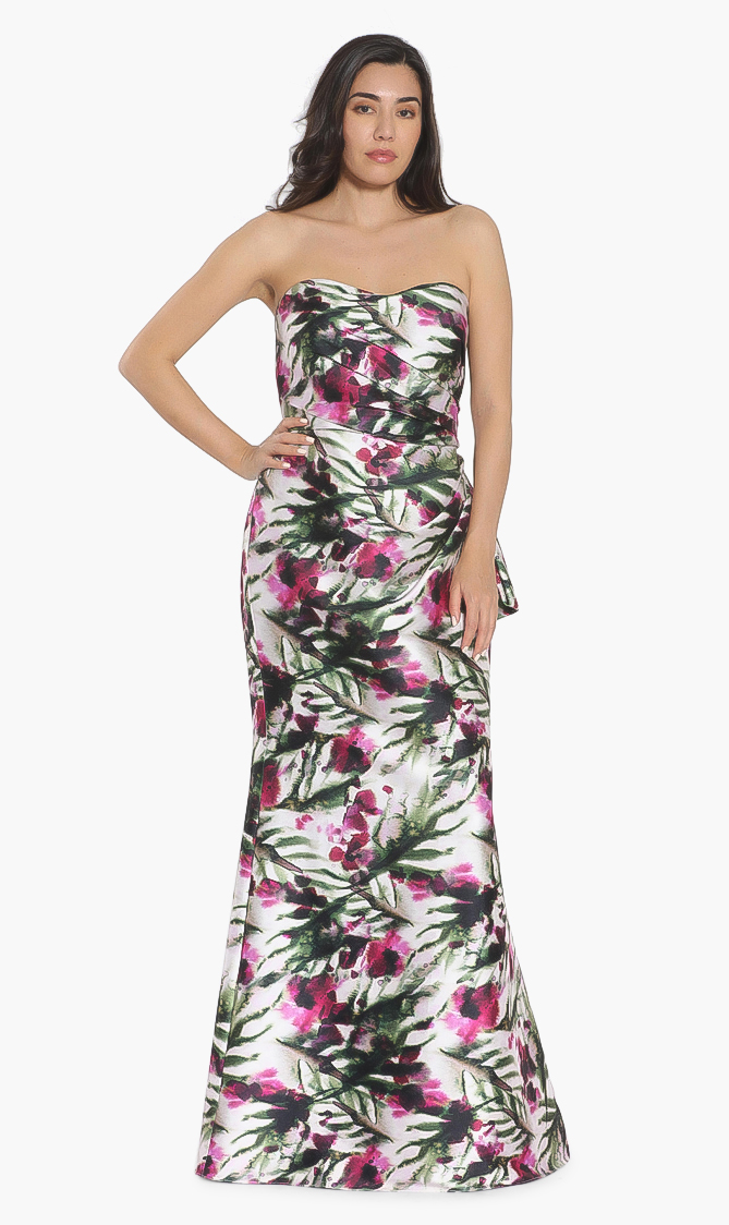 

Badgley Mischka Printed Oversized Bow Back Gown