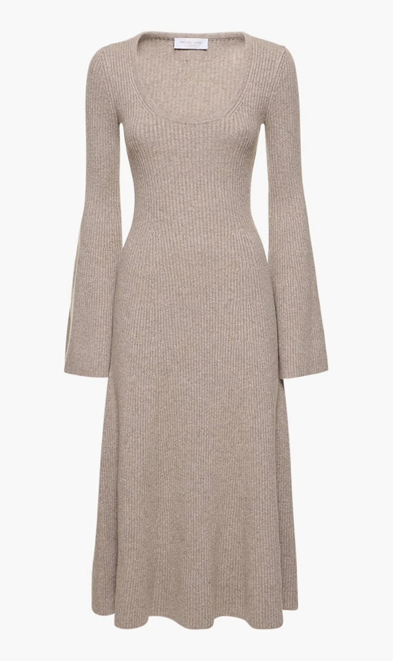 

Michael Kors Grey Flared Cashmere Blend Knit Midi Dress for Women | The Deal Outlet