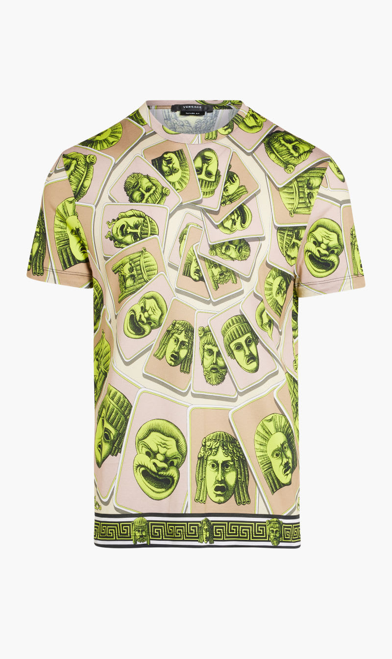 

Versace Green T-shirt Organic Cotton Jersey Fabric With Masks Foulard Print for Men | The Deal Outlet