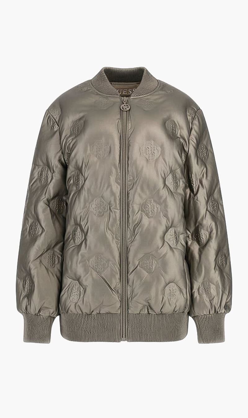 Guess Grey Faux Leather Long Bomber Jacket for Women