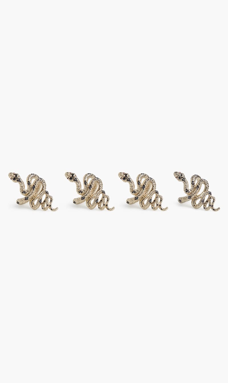 

L'objet Others Lob Snake W/blue+red Crystals Plated Rings - Set Of 4 | The Deal Outlet