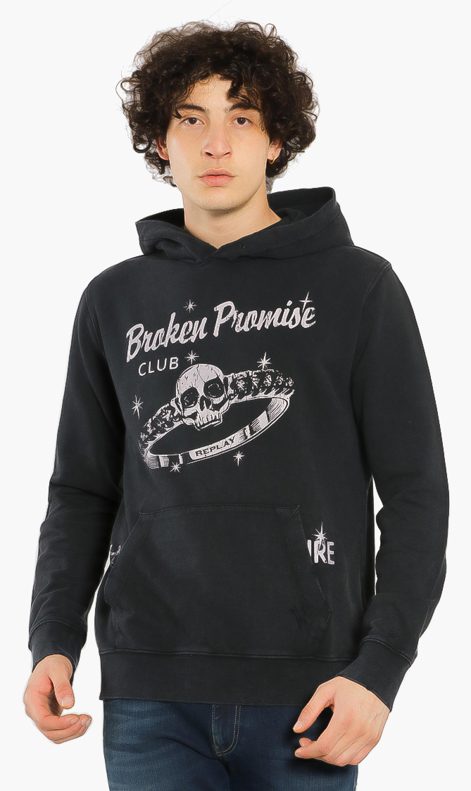 

Skull Print Hoodie, Grey