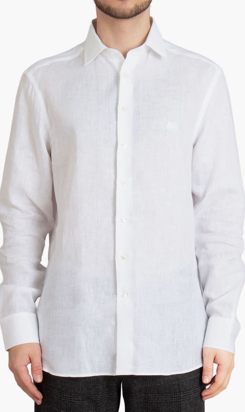 

Etro White Roma Fit Embroidered Linen Shirt for Men | The Deal Outlet