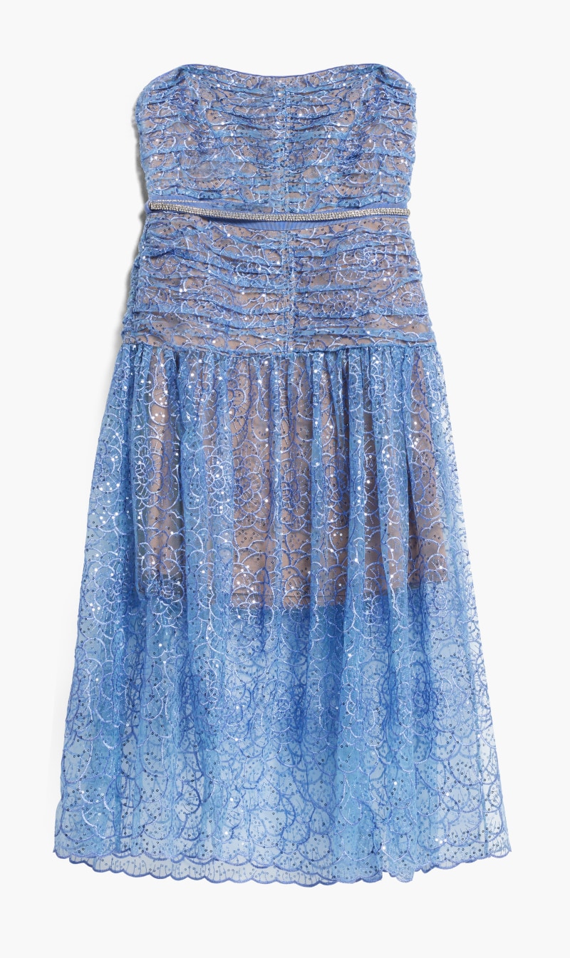 

Self-portrait Blue Embroidered Sequin Strapless Midi Dress for Women | The Deal Outlet