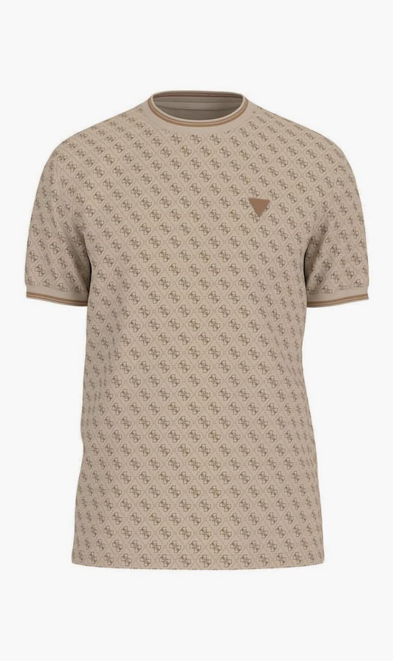 

Guess Beige All Over Logo T Shirt for Men | The Deal Outlet