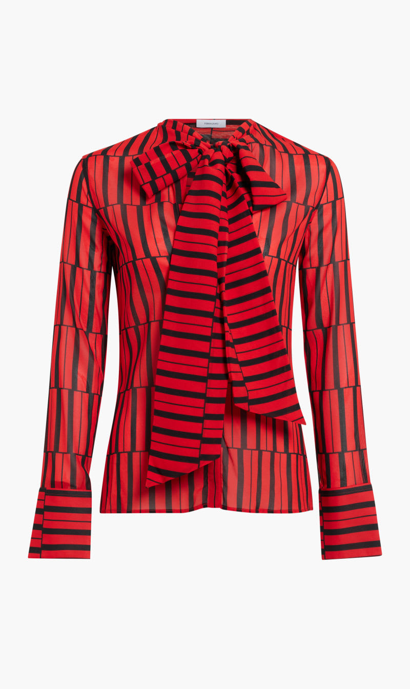 

Salvatore Ferragamo Red Piano Print Georgette Top for Women | The Deal Outlet