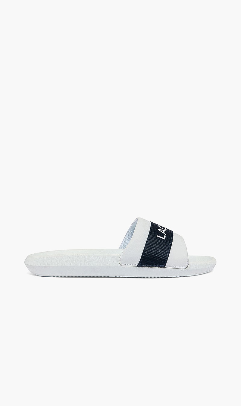 

Lacoste White Synthetic Logo Slides for Men | The Deal Outlet