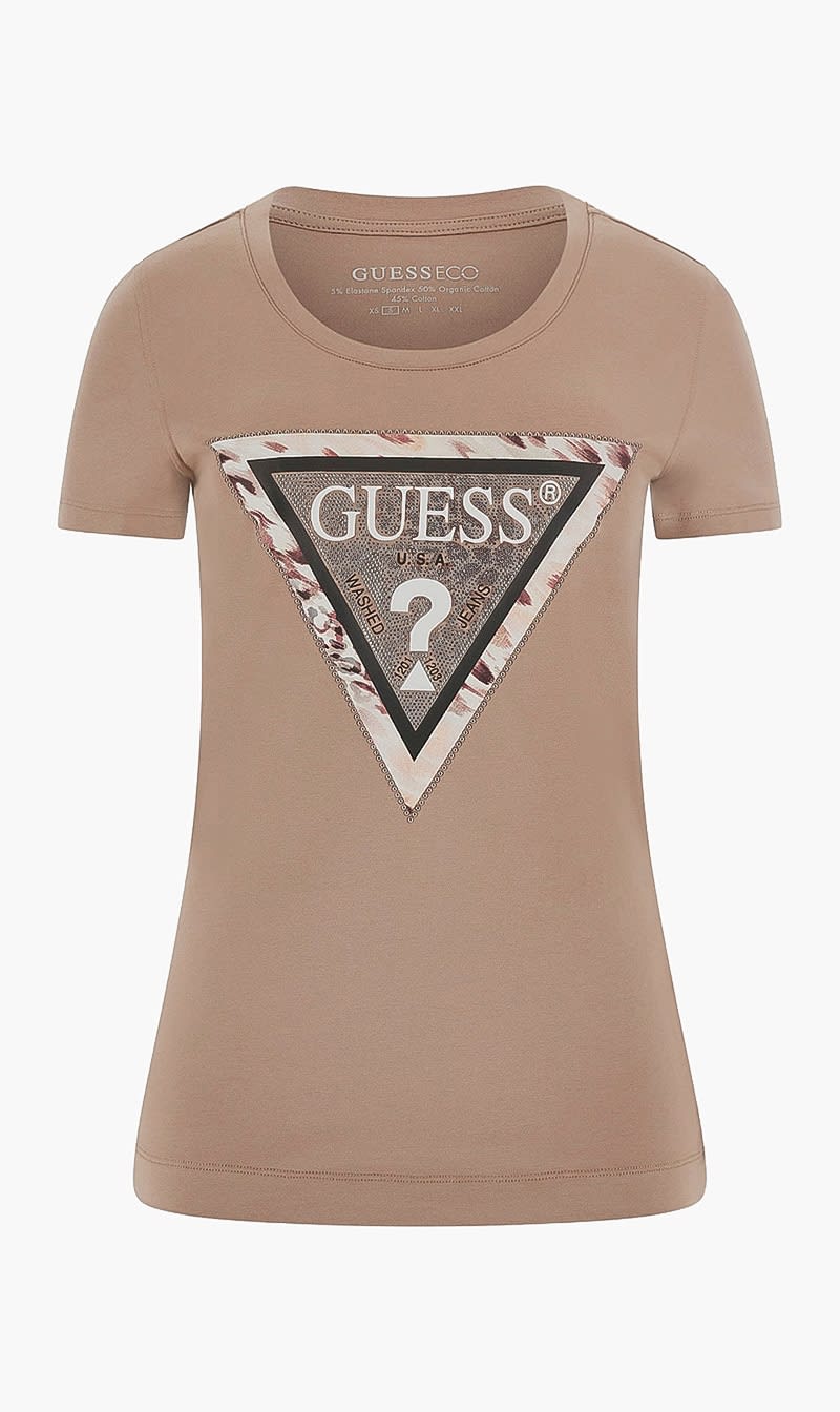 Guess Brown Cheeta Logo Tee for Women