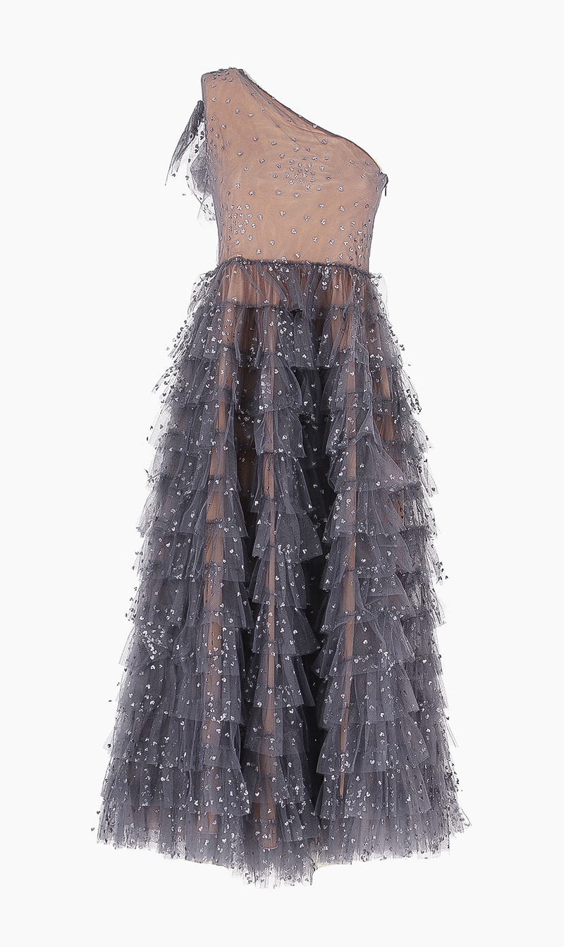 

One Shoulder Tule Dress, Grey