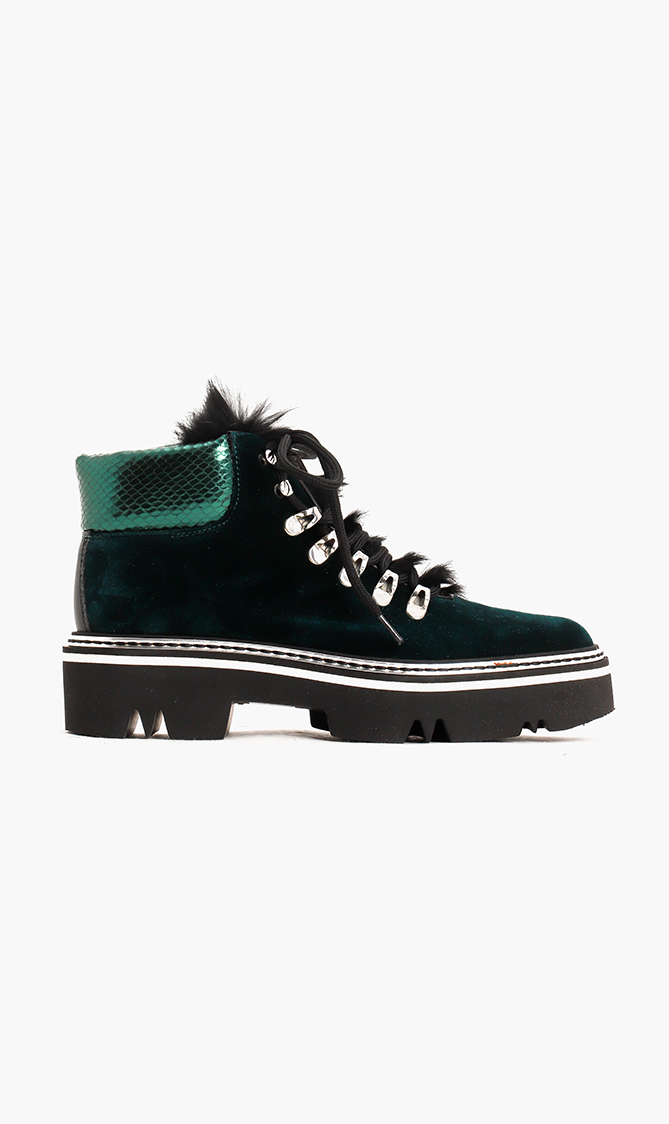 

Velvet Lace-up Boots, Green
