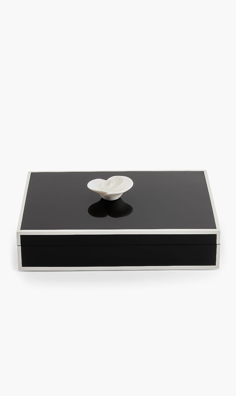 

Pacific connections white porcelain flower handle rectangular box | the deal outlet, Black