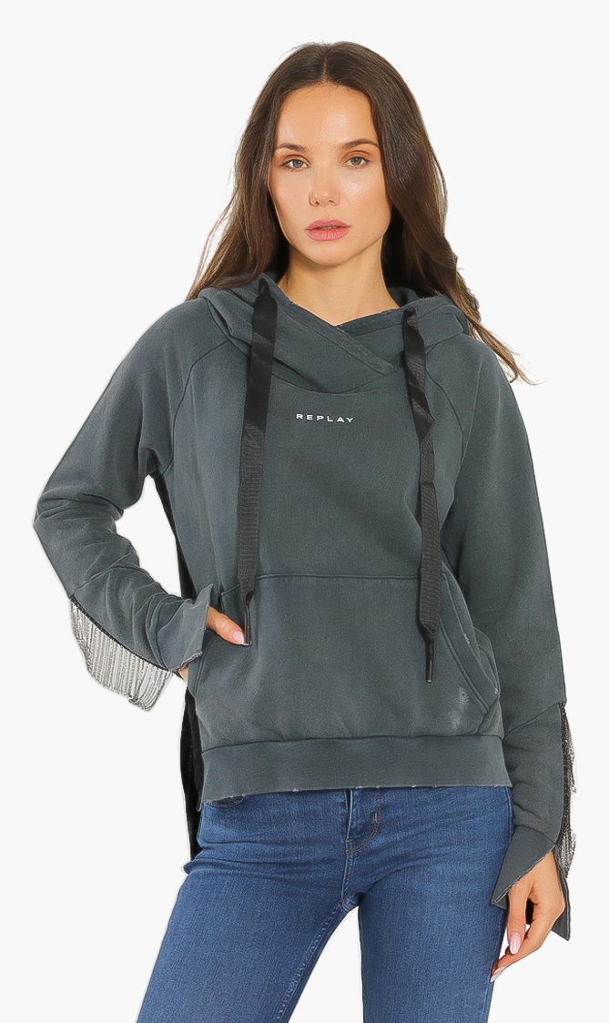 

Replay Metal Fringe Sleeves Hoodie