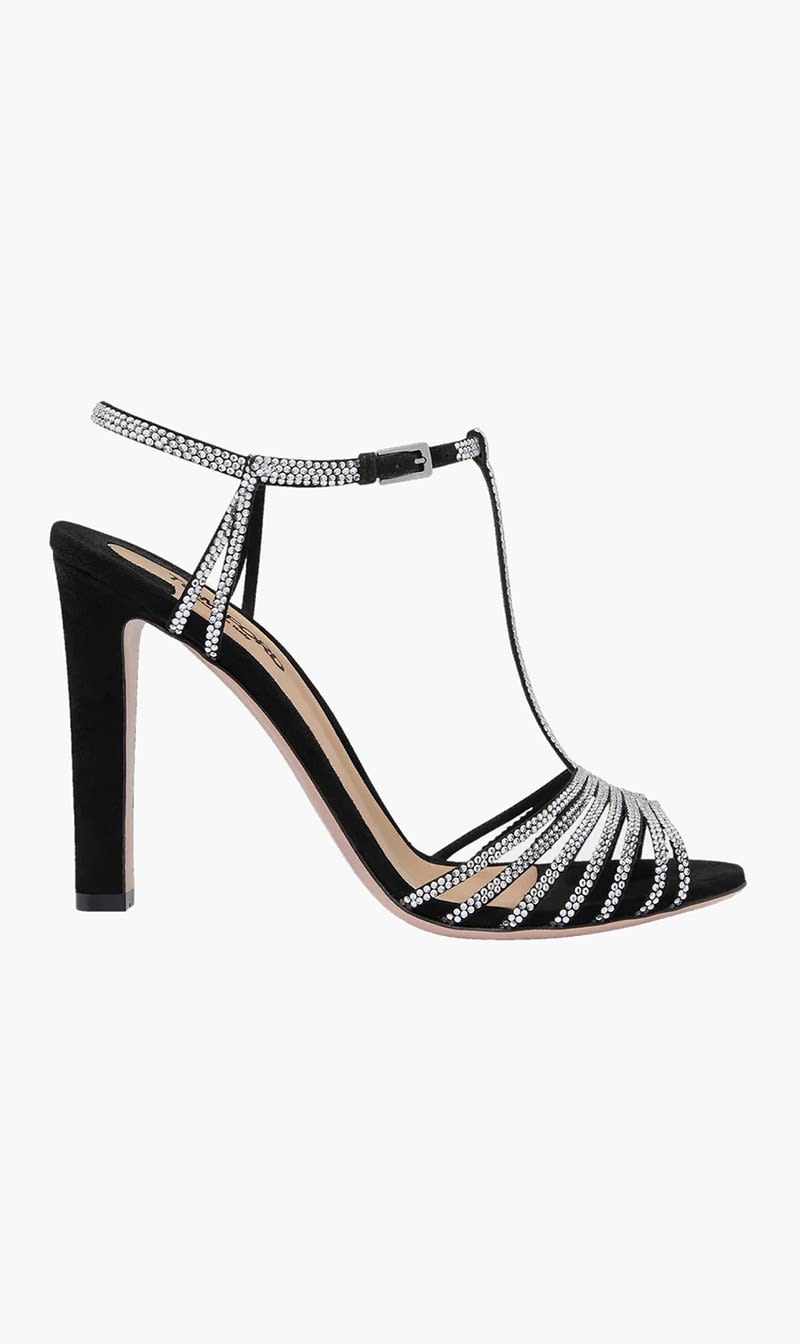 

Tom ford Black Jerry 105 Crystal Embellished Suede Sandals for Women | The Deal Outlet