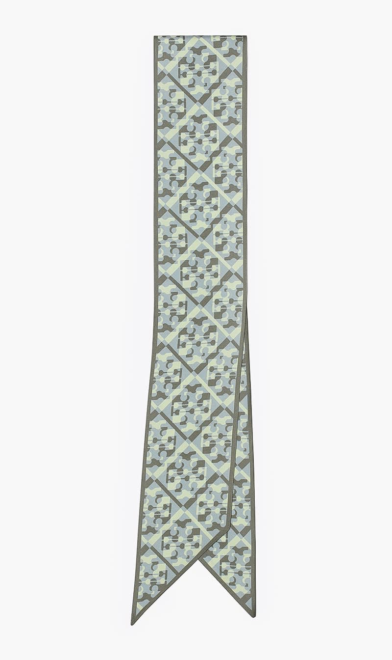 

Tory Burch Blue Prismatic T Monogram Silk Ribbon Tie for Women | The Deal Outlet