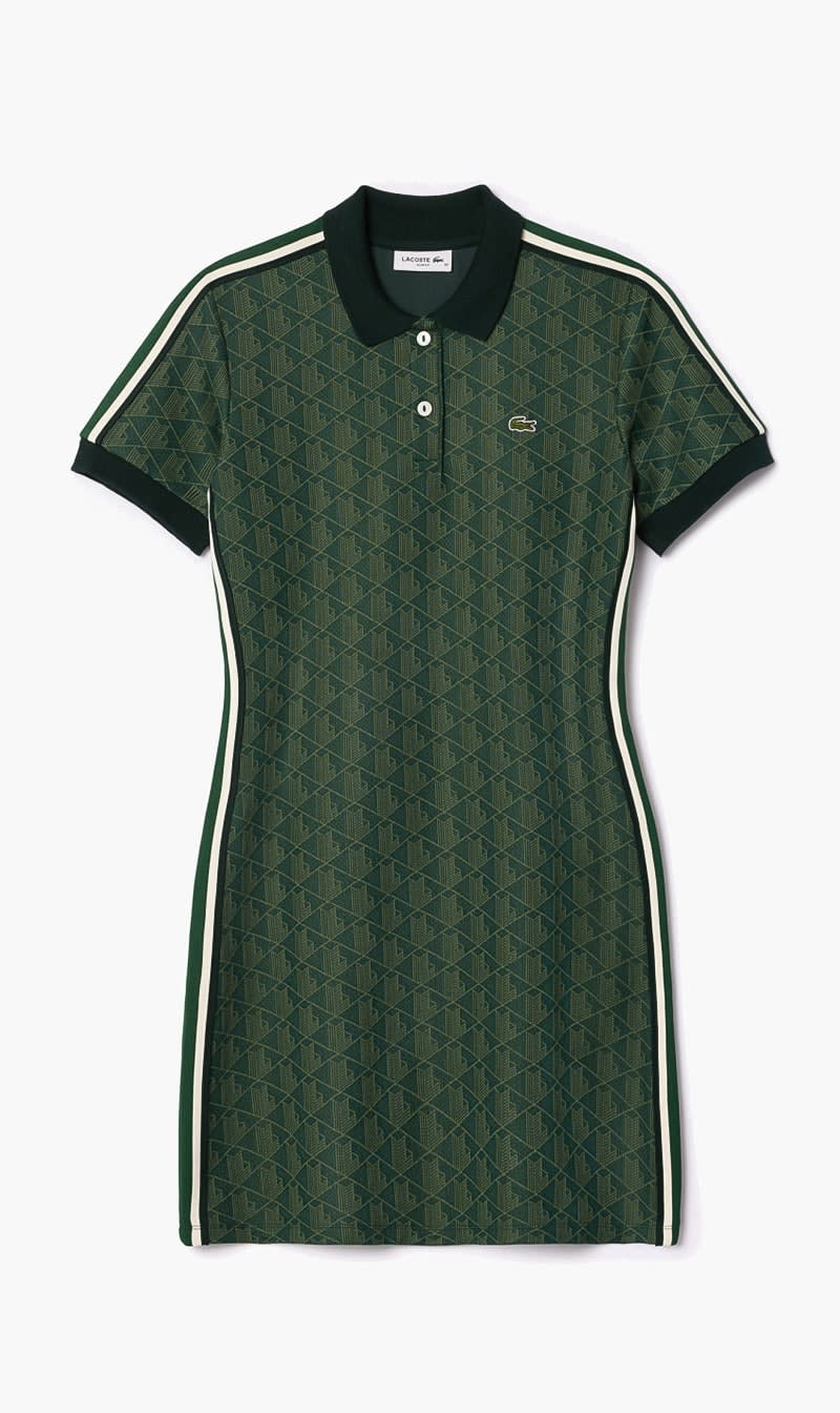 Lacoste Green Slim Fit Monogram Jacquard Polo Dress for Women