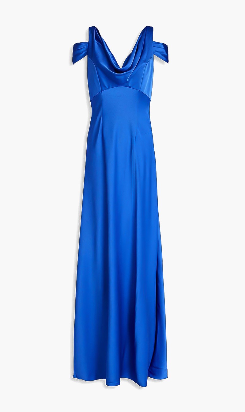 

Theia Blue Lina Cowl Neck Gown for Women | The Deal Outlet