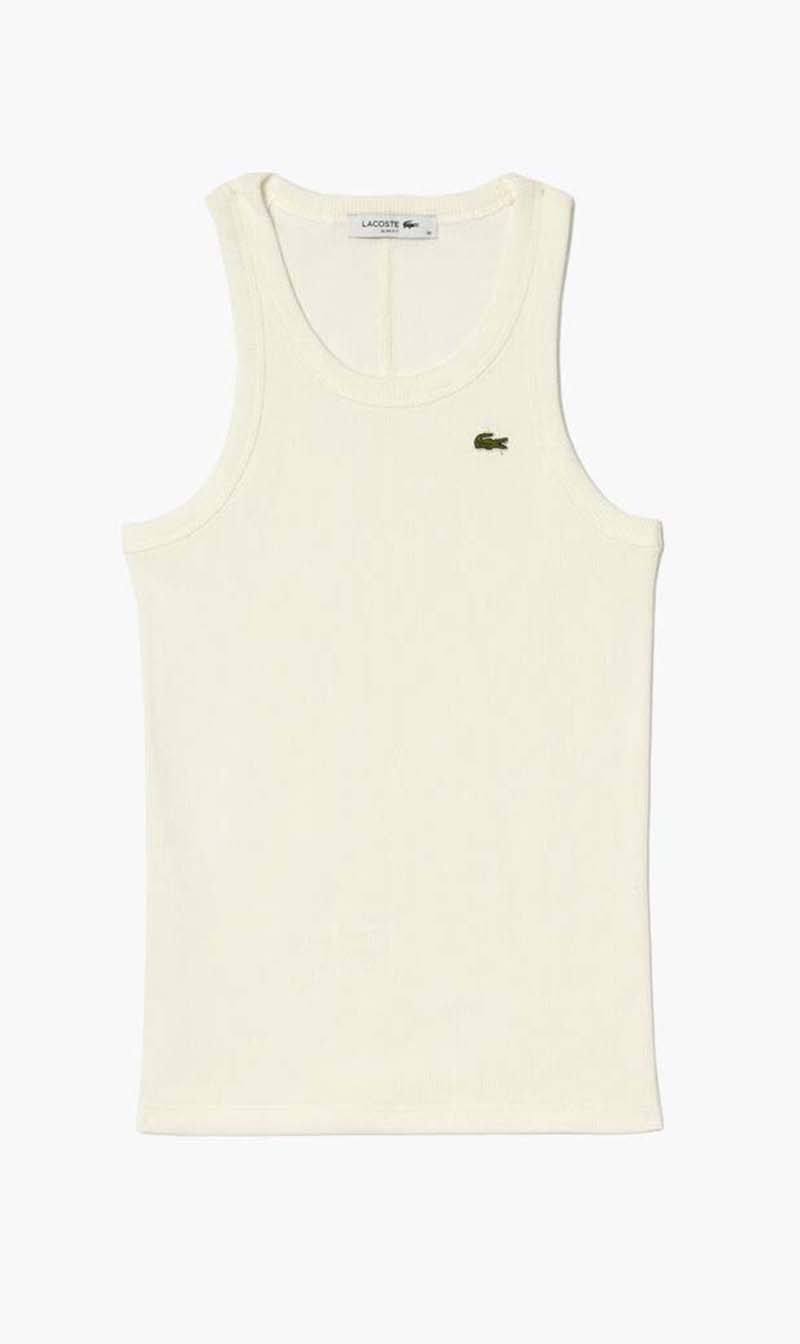 

Lacoste White Slim Fit Ribbed Cotton Tank Top for Women