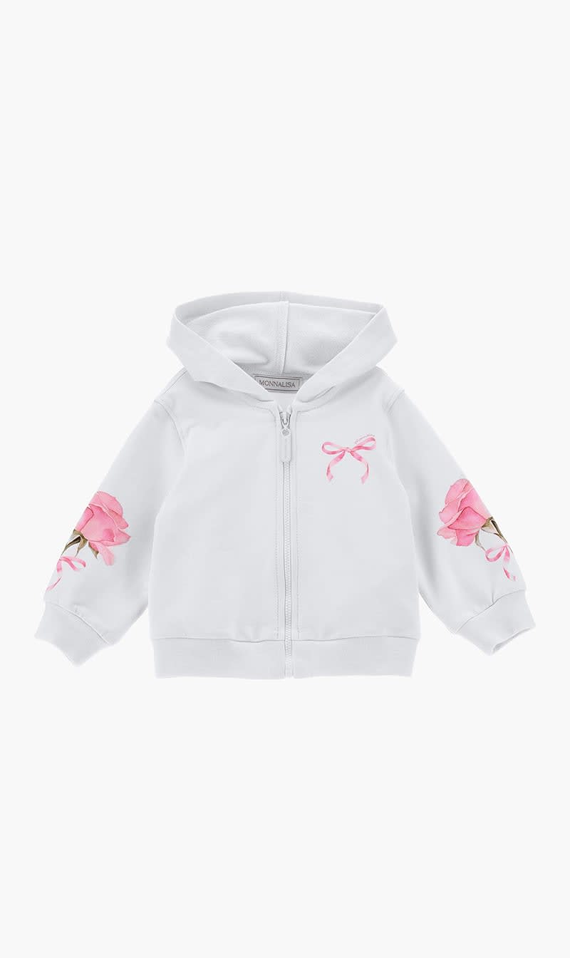 

Monnalisa White Open Hoodie With Roses for Girls | The Deal Outlet