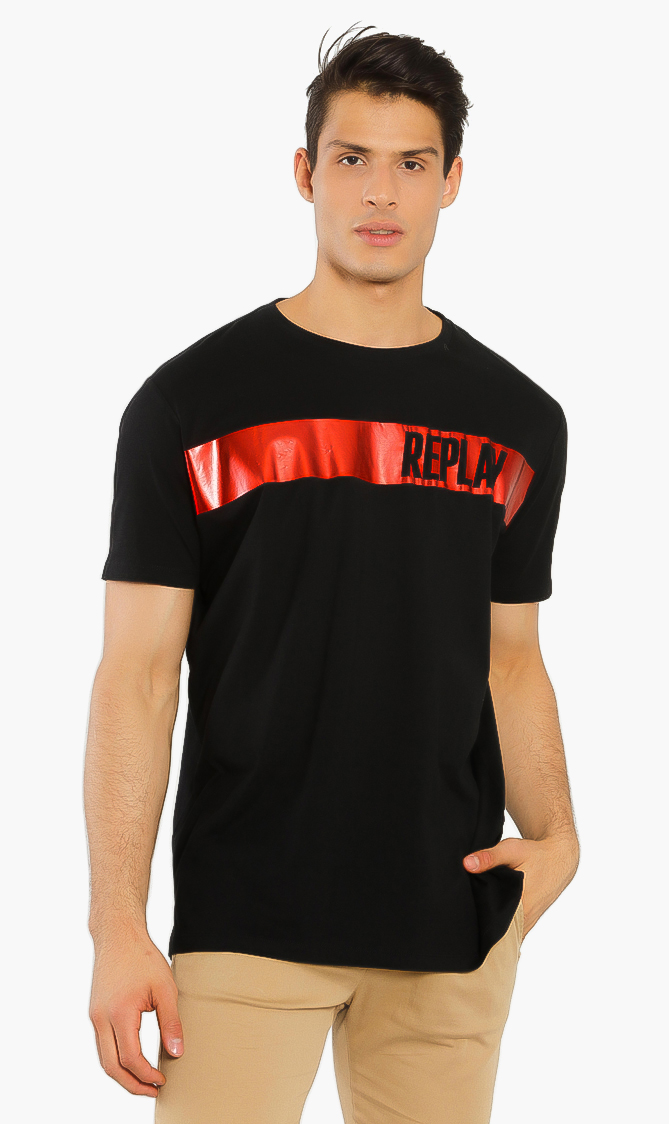 

Replay Metallic Striped Logo T-shirt