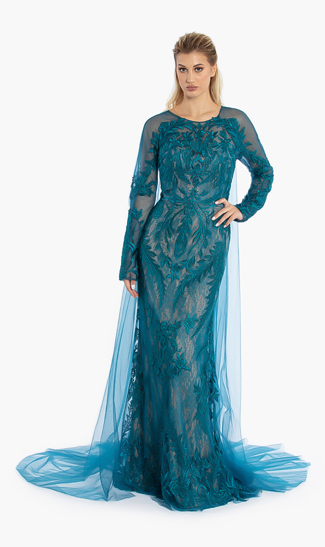 

Terani Couture Floral Lace Tulle Dress