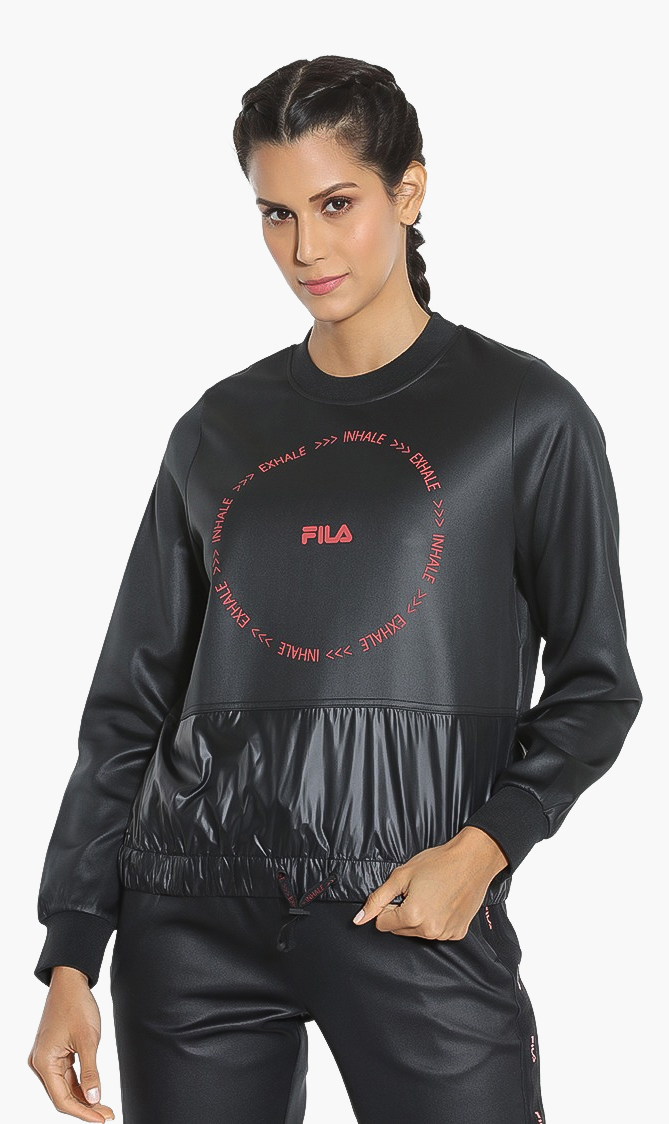 

Luka Leather Look Crew Sweatshirt, Black